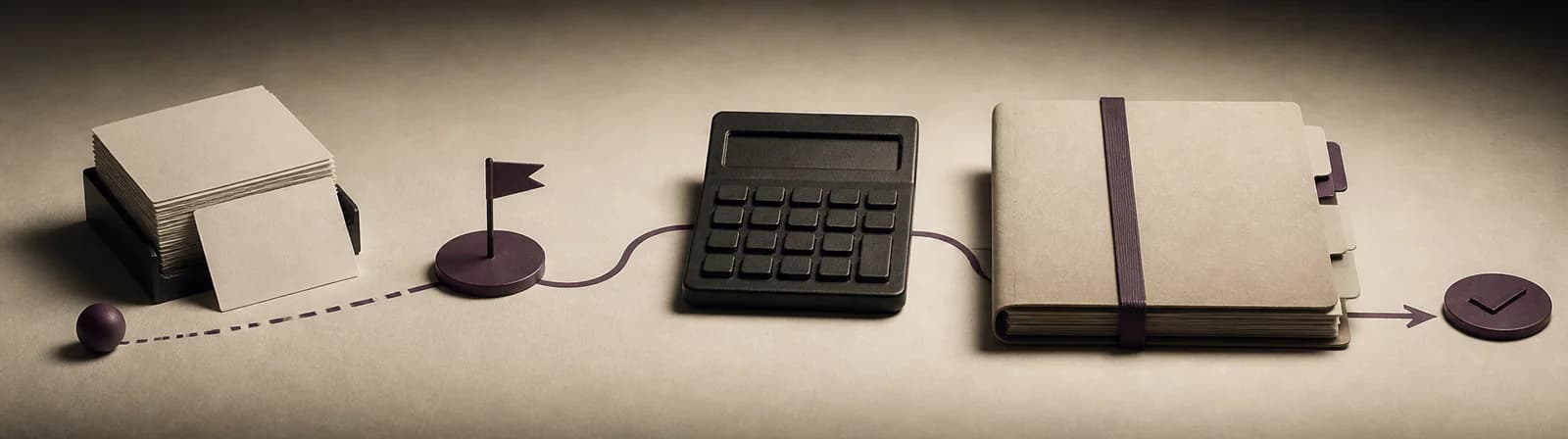 Records, deadline marker, calculator, and ledger connected as an automated filing workflow